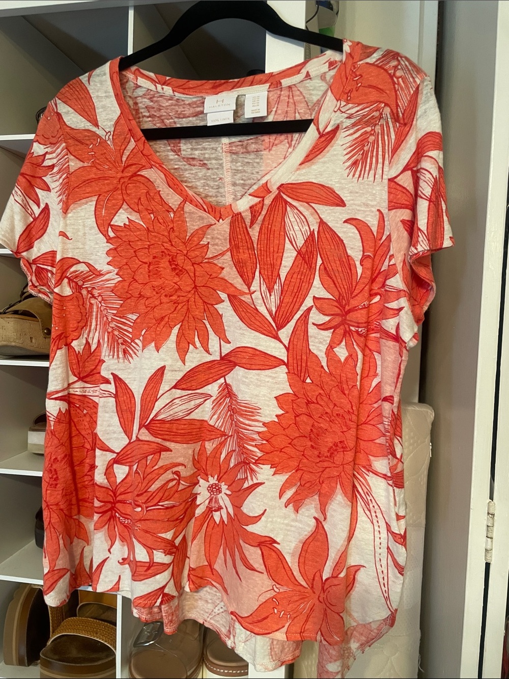 Halston’s Coral Floral V-Neck Women’s Top - Lightweight Summer Tee